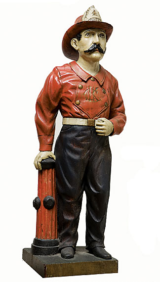 Fireman at Hydrant, Carved and Painted Wood