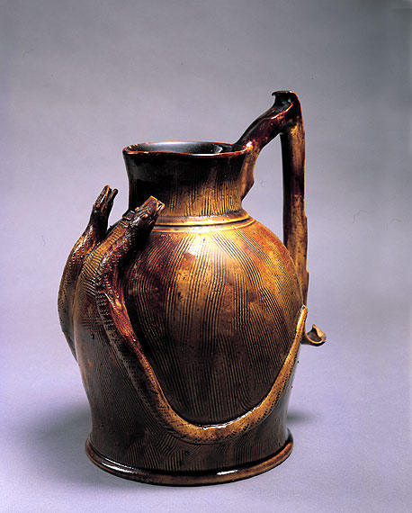 Exceptional Double Snake Ceramic Pitcher