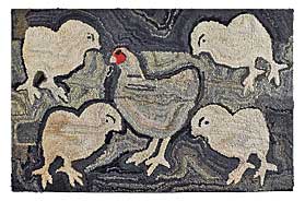 Hen and chicks hooked rug, Pennsylvania,  early twentieth century.